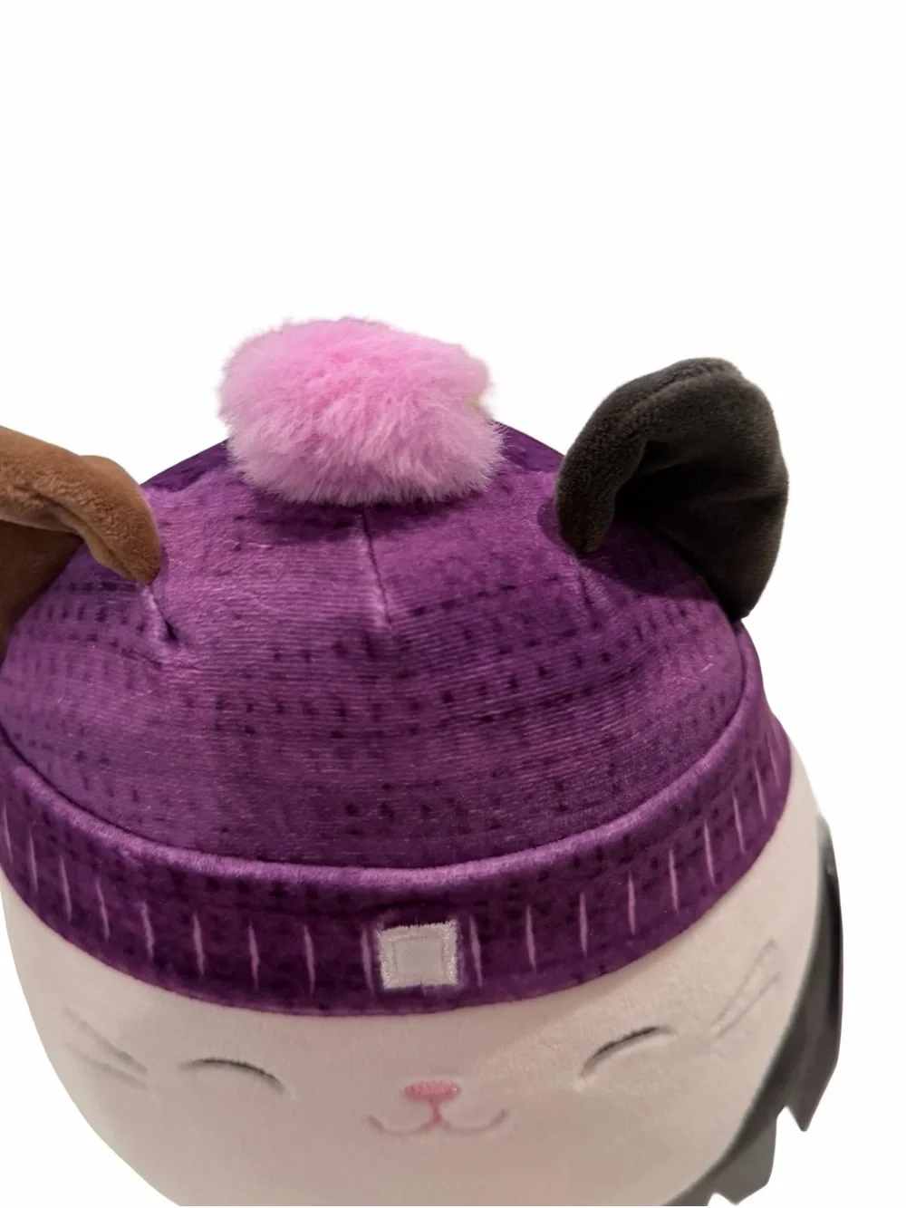 Squishmallows Cam Calico Cat 7.5” Purple Beanie Pink Pom NWT